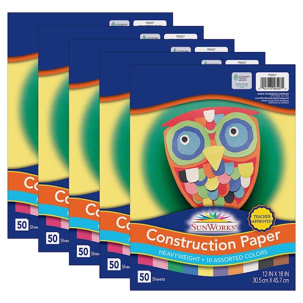 Pacon SunWorks Construction Paper, 10 Colors, 12x18in, PK250 P6507 - main